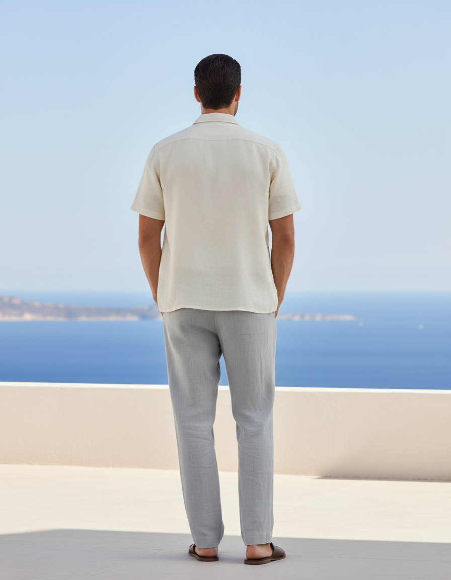 Pantalon En Lin Gris Plissé Droit Homme Décontracté - vue 2