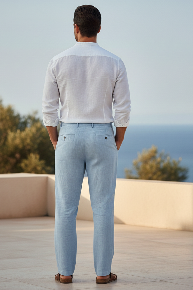 Pantalon En Lin Bleu Ciel Droit Décontracté Homme - vue 2