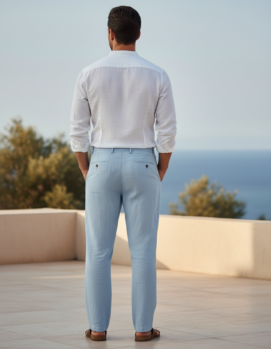Pantalon En Lin Bleu Ciel Droit Décontracté Homme - vue 2