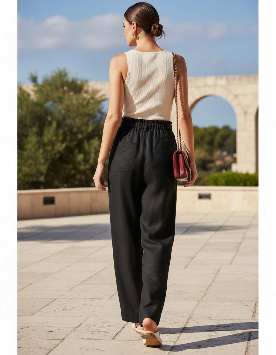 Pantalon Lin Habillé Femme - Noir - vue 2