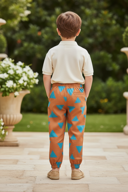 Pantalon En Lin Marron Triangles Ample Décontracté Enfant - vue 2