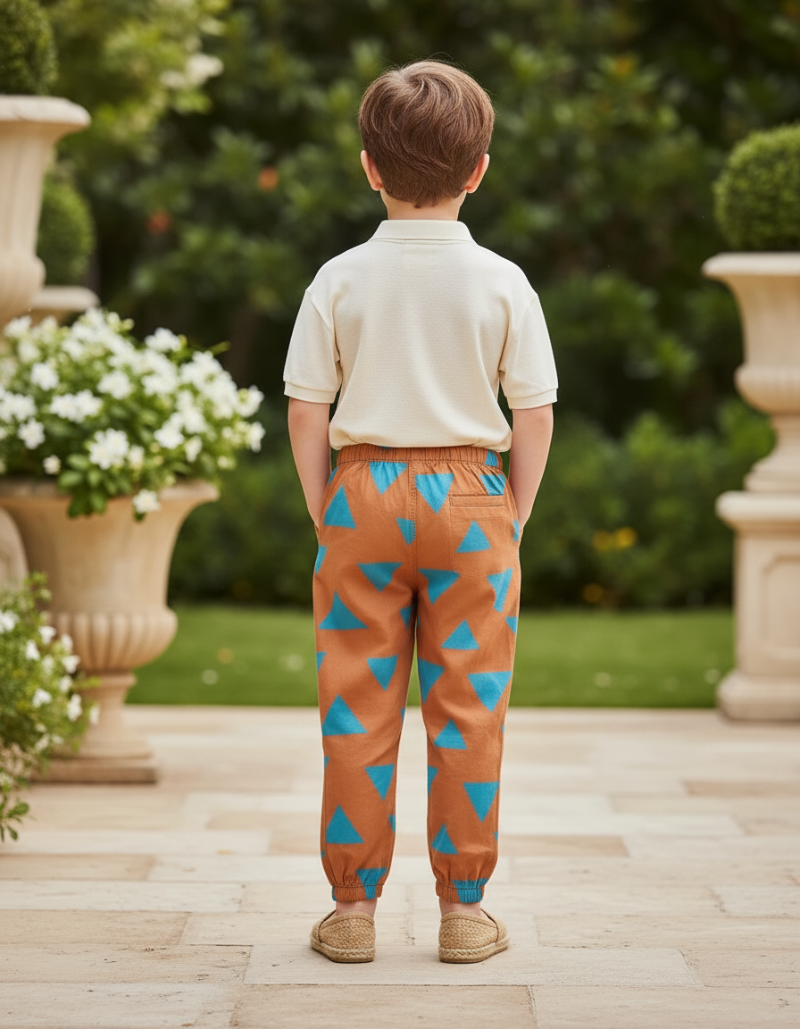 Pantalon En Lin Marron Triangles Ample Décontracté Enfant - vue 2