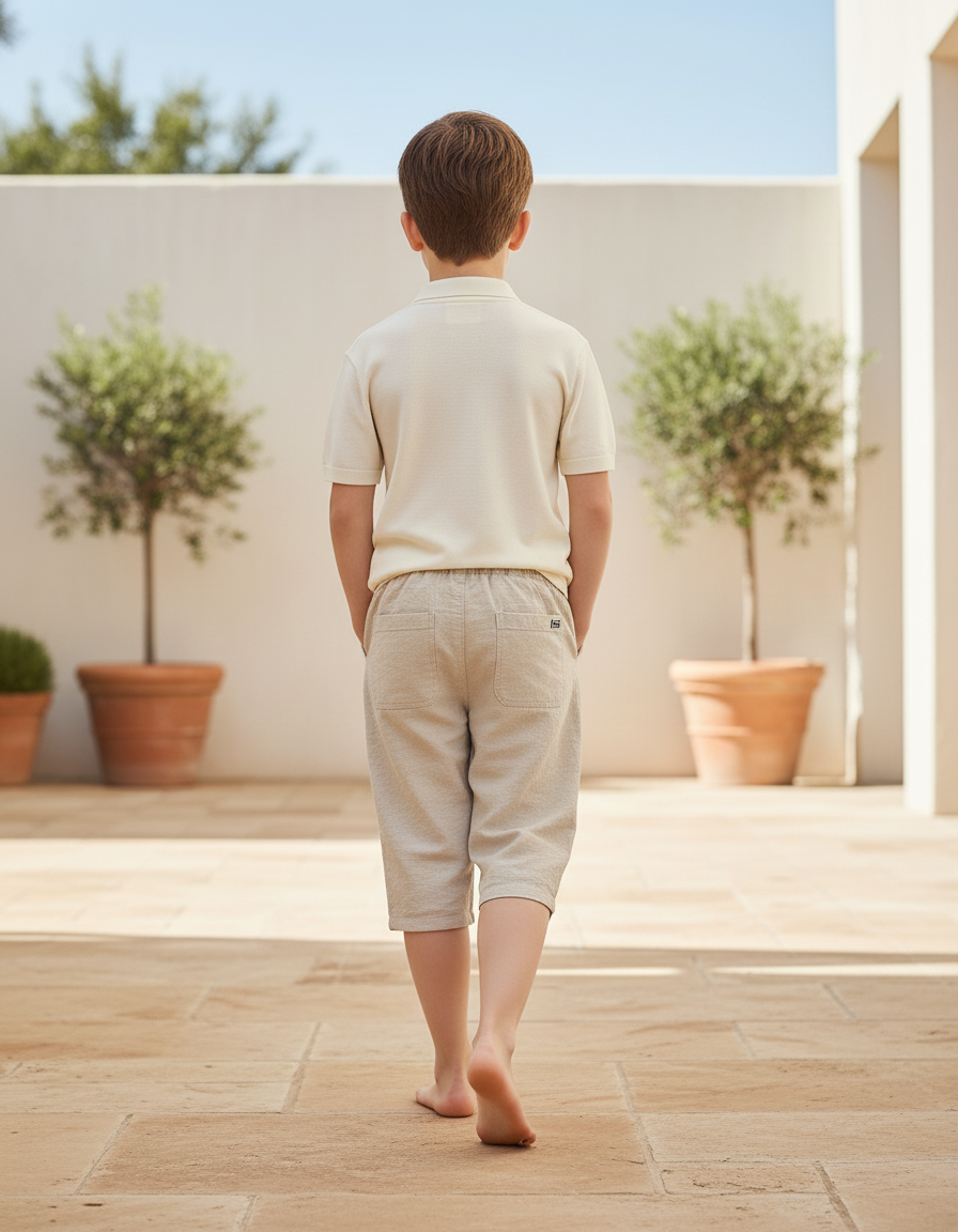 Pantalon En Lin Gris Court Décontracté Cordon Garçon - Molleton - vue 2