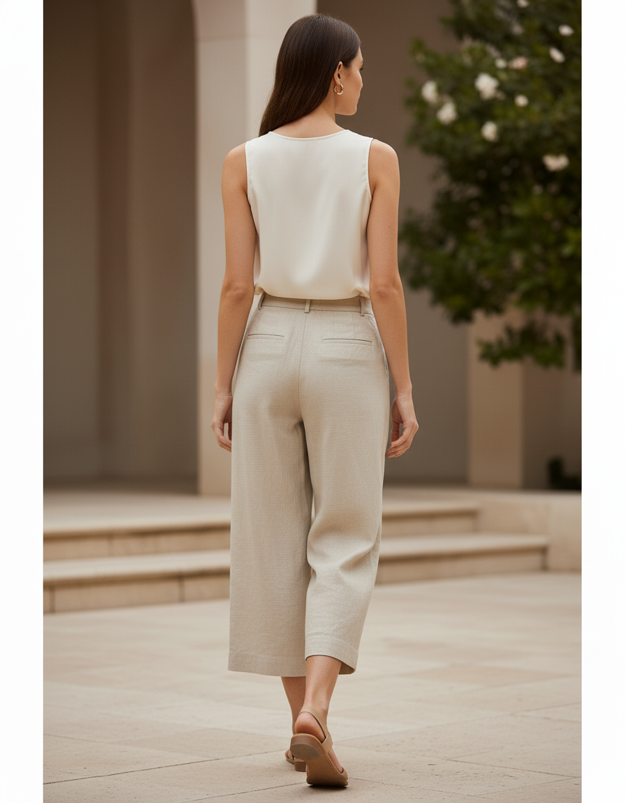 Pantalon Beige Femme Lin - vue 2