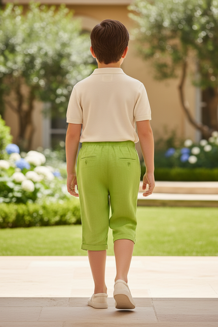 Pantalon En Lin Vert Citron Ample Cordon Enfant - vue 2