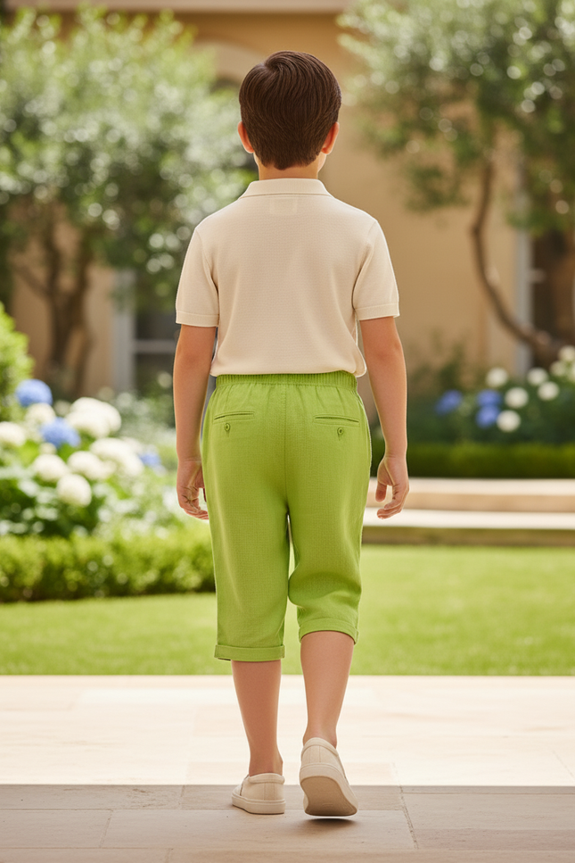 Pantalon En Lin Vert Citron Ample Cordon Enfant - vue 2