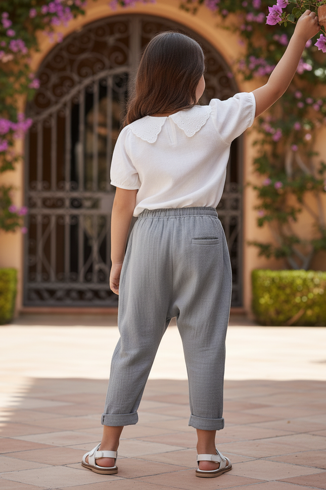 Pantalon En Lin Enfant Gris Harem Coton - vue 2