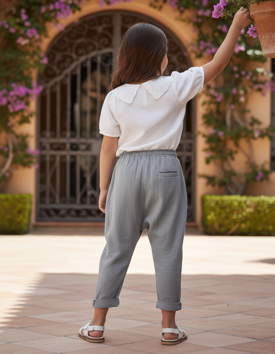 Pantalon En Lin Enfant Gris Harem Coton - vue 2