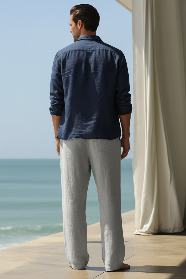 Pantalon En Lin Homme Ample Décontracté Léger Gris - vue 2