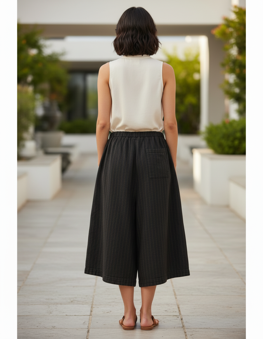 Pantalon 3/4 Lin Femme - Noir - vue 2