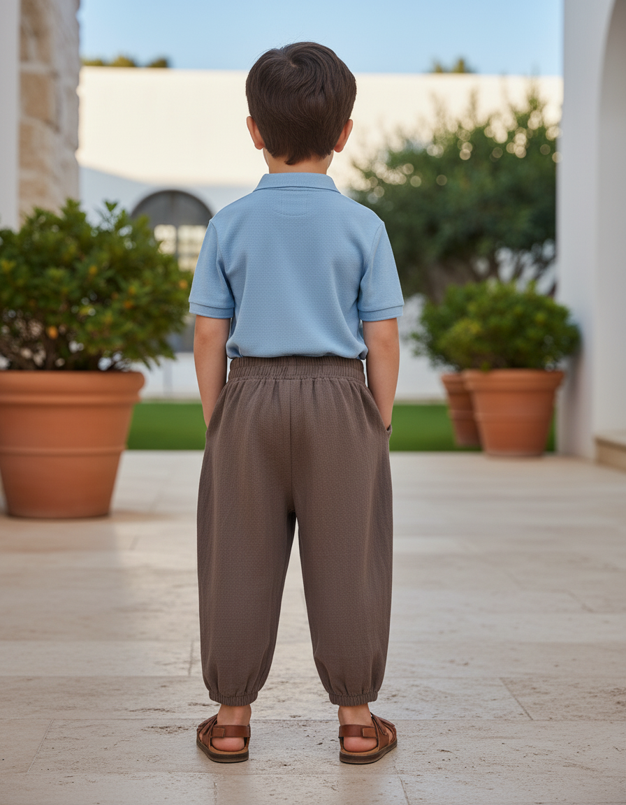Pantalon En Lin Marron Ample Garçon Décontracté Élastique - vue 2