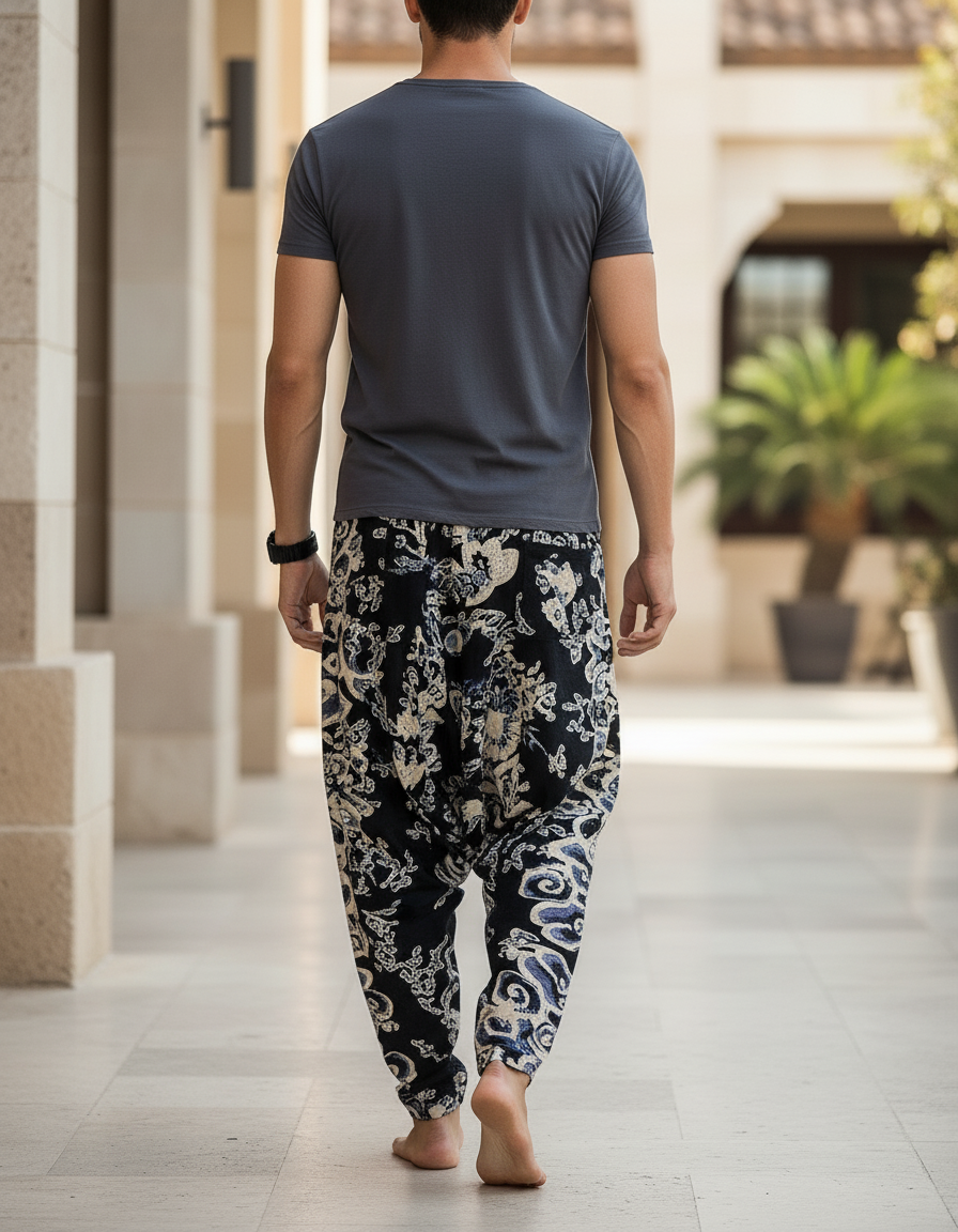 Pantalon En Lin Harem Imprimé Floral Fluide Bohème - vue 2