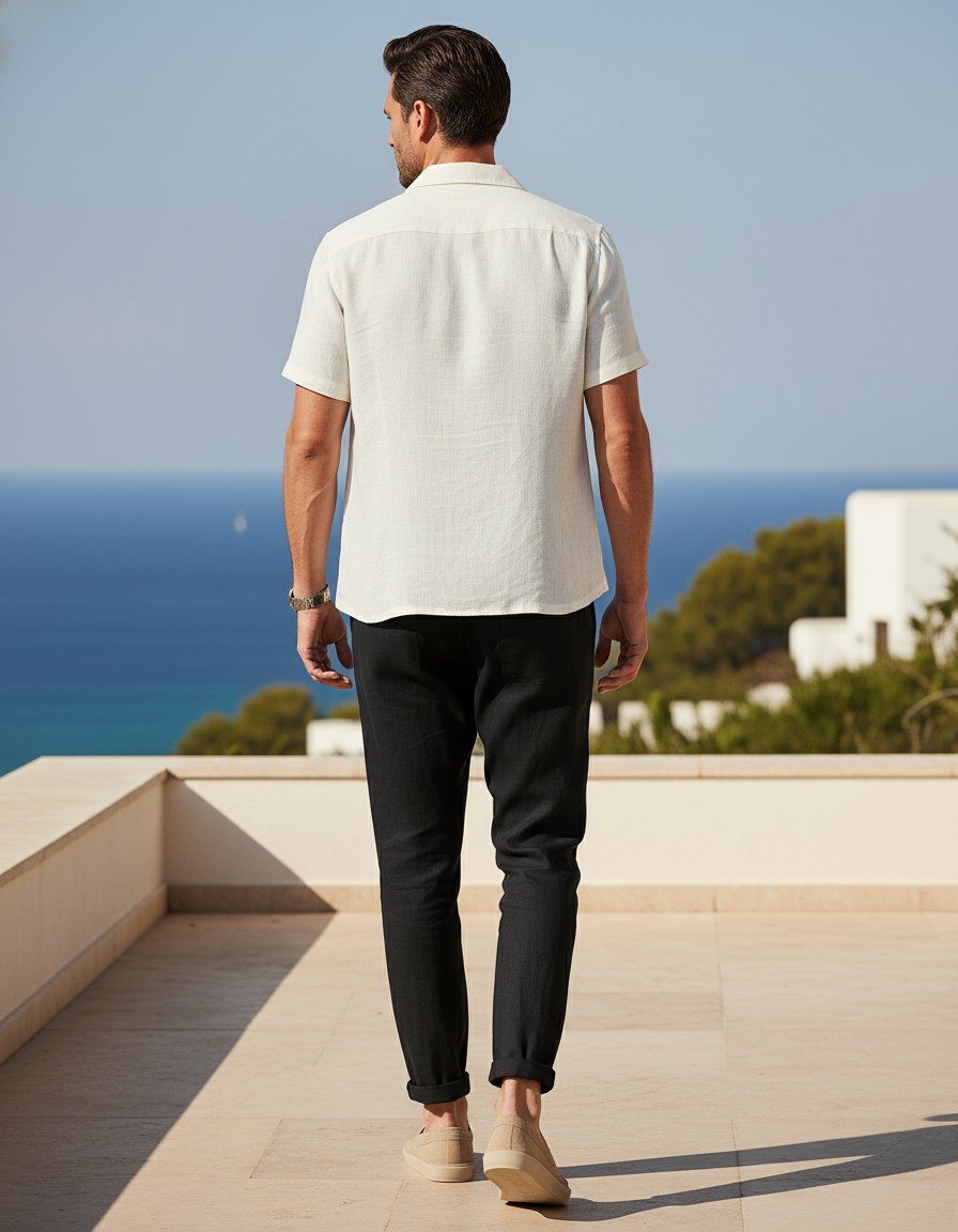 Pantalon En Lin Homme Noir Tapered - vue 2