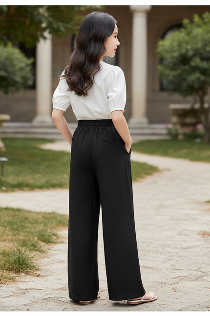 Pantalon En Lin Noir Ample Décontracté Fluide Enfant - vue 2