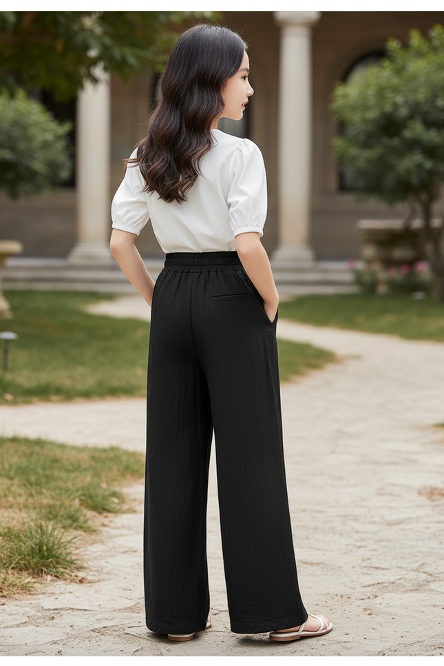 Pantalon En Lin Noir Ample Décontracté Fluide Enfant - vue 2