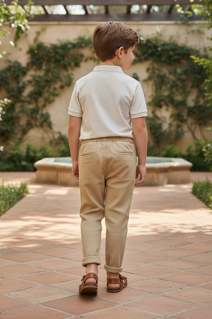 Pantalon En Lin Beige Ample Confortable Enfant - vue 2