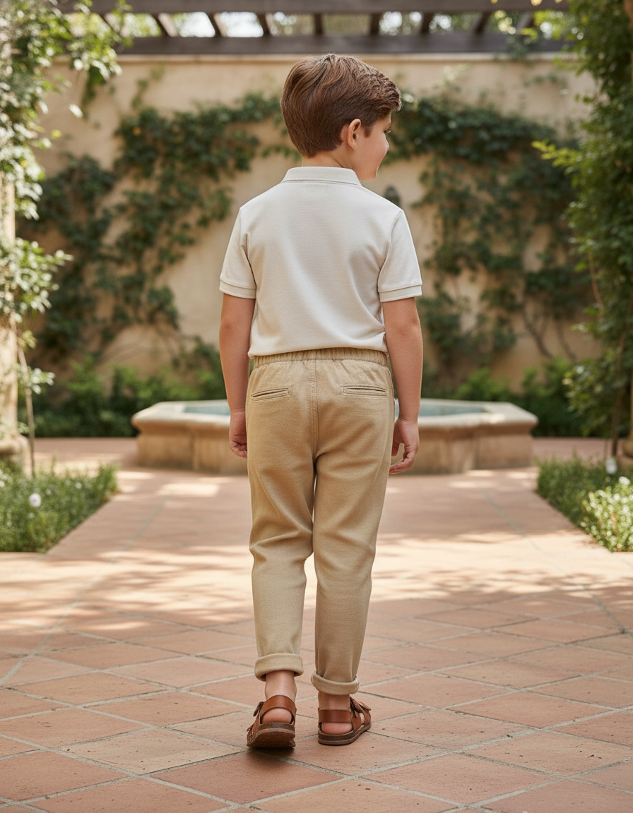 Pantalon En Lin Beige Ample Confortable Enfant - vue 2