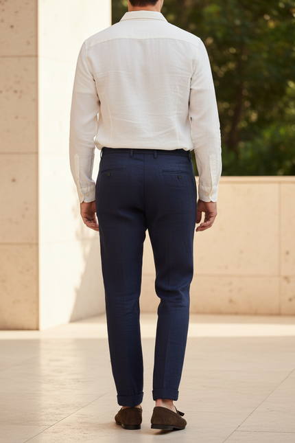 Pantalon En Lin Bleu Marine Décontracté Homme Moderne - vue 2