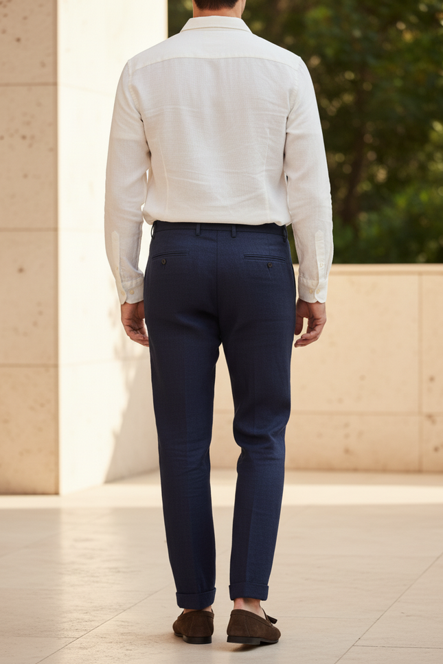 Pantalon En Lin Bleu Marine Décontracté Homme Moderne - vue 2