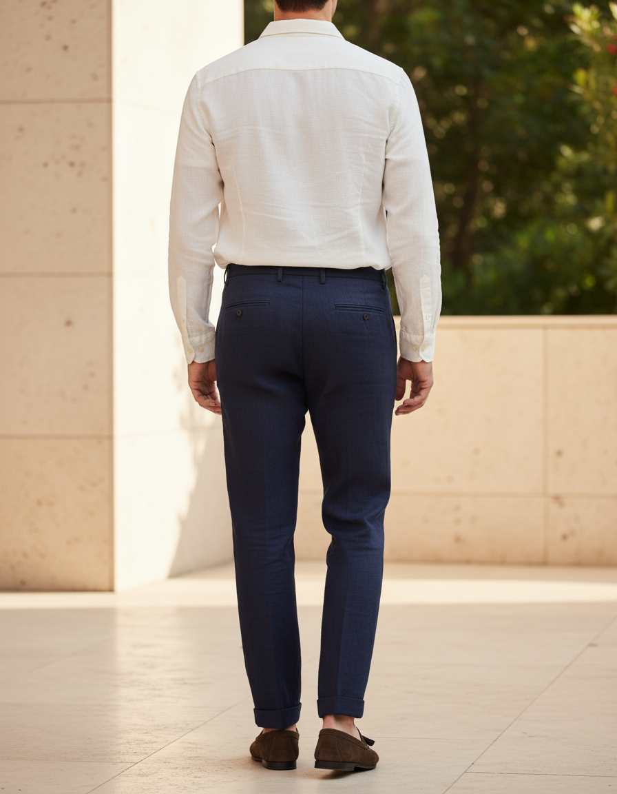 Pantalon En Lin Bleu Marine Décontracté Homme Moderne - vue 2