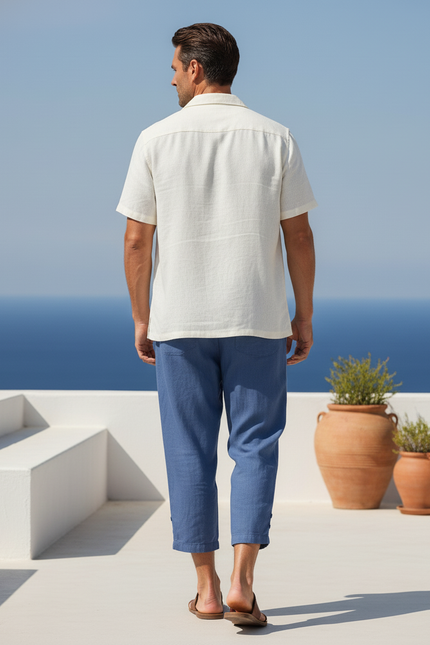 Pantalon En Lin Bleu Décontracté Ample Coton Homme - vue 2