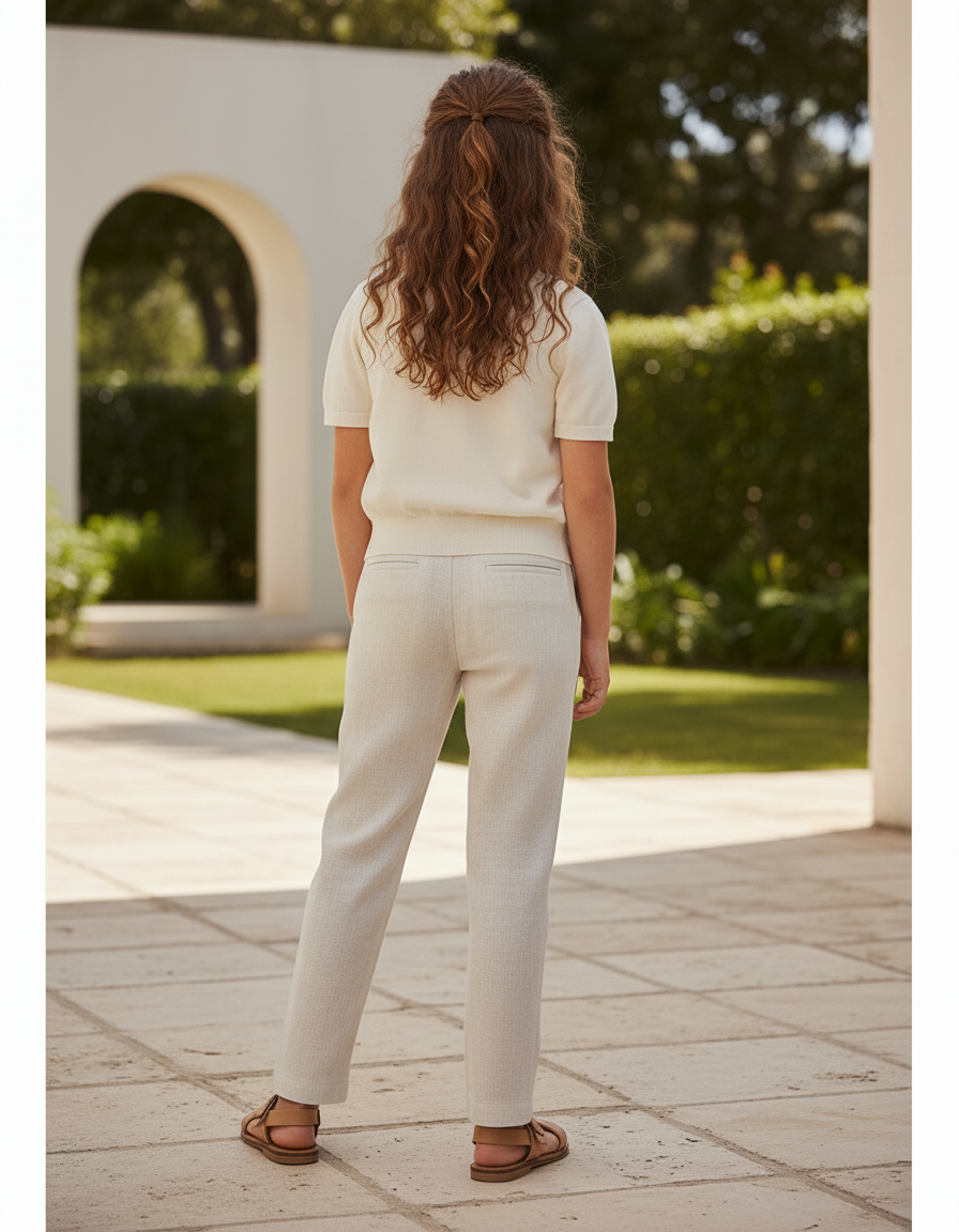 Pantalon En Lin Écru Droit Confortable Enfant - Beige - vue 2