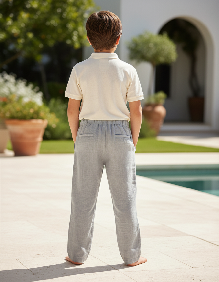 Pantalon En Lin Gris Enfant Ample Cordon Décontracté - vue 2