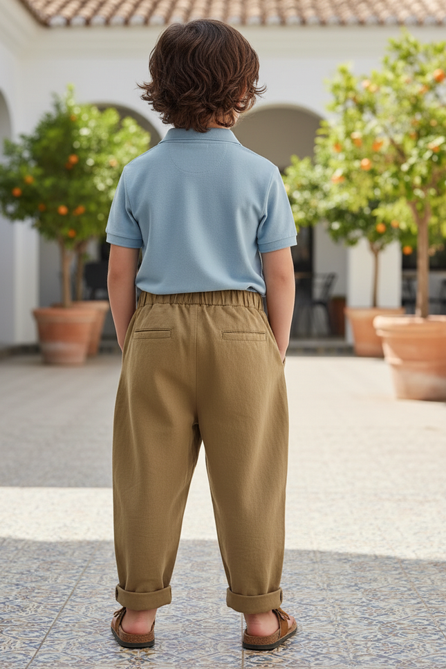 Pantalon En Lin Plissé Ample Kaki Enfant - vue 2