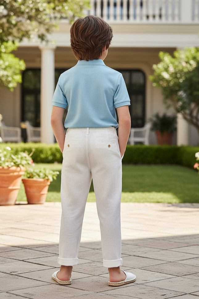 Pantalon En Lin Blanc Écru Garçon Décontracté Léger - vue 2
