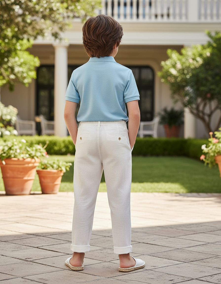 Pantalon En Lin Blanc Écru Garçon Décontracté Léger - vue 2