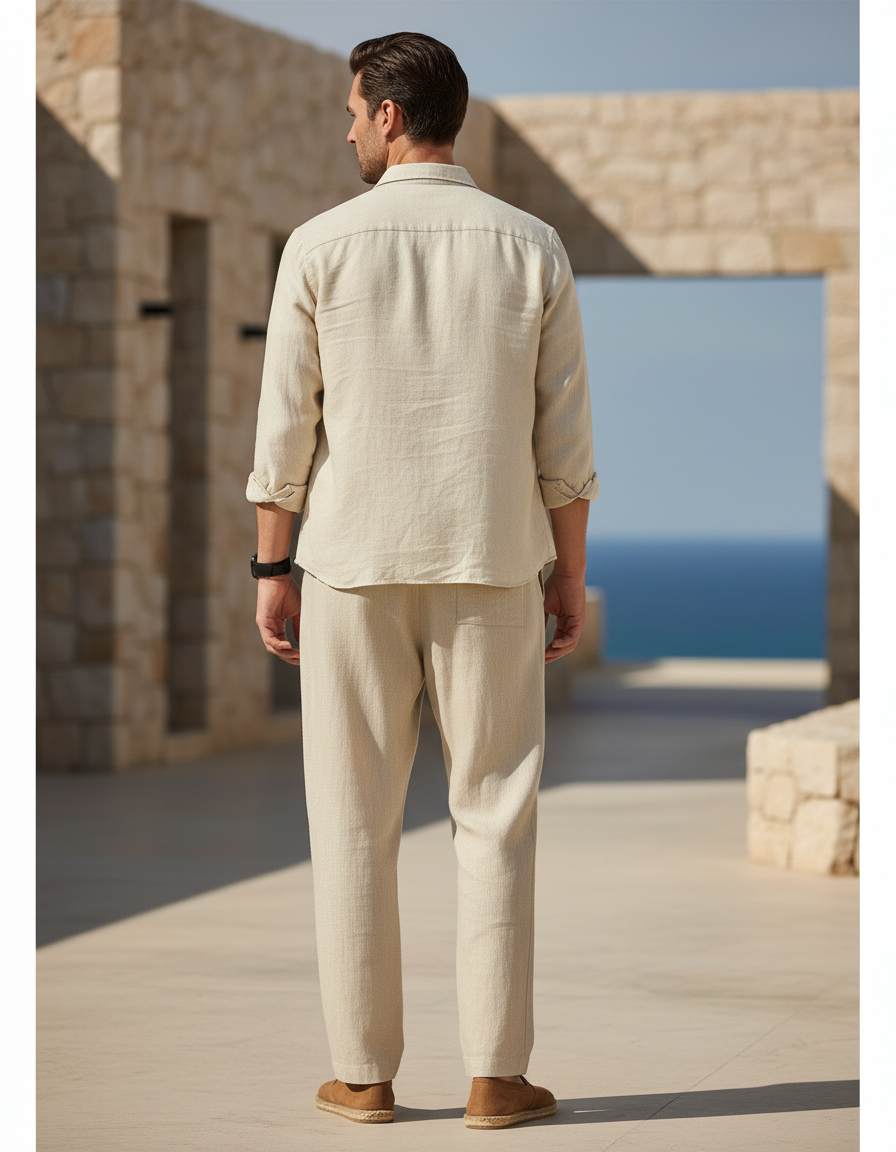 Pantalon Lin Coupe Droite - Beige - vue 2
