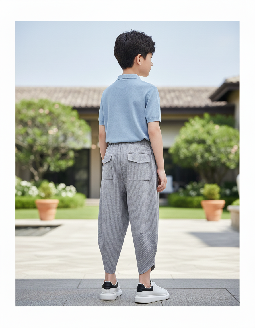 Pantalon En Lin Gris Plissé Ample Garçon Décontracté - Maille - vue 2