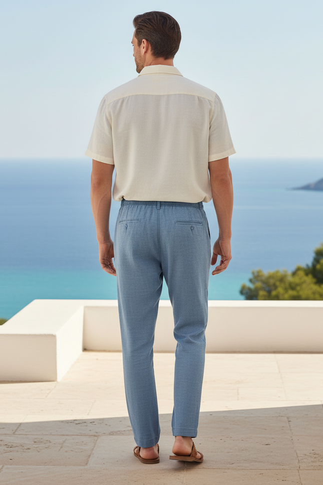 Pantalon Lin Fuselé Homme - Bleu - vue 2