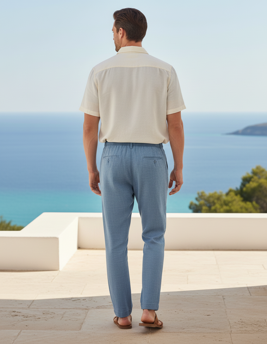 Pantalon Lin Fuselé Homme - Bleu - vue 2