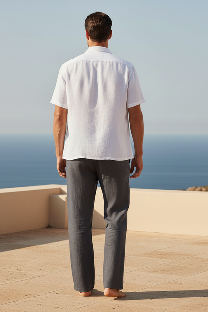 Pantalon En Lin Pour Hommes - Gris - vue 2