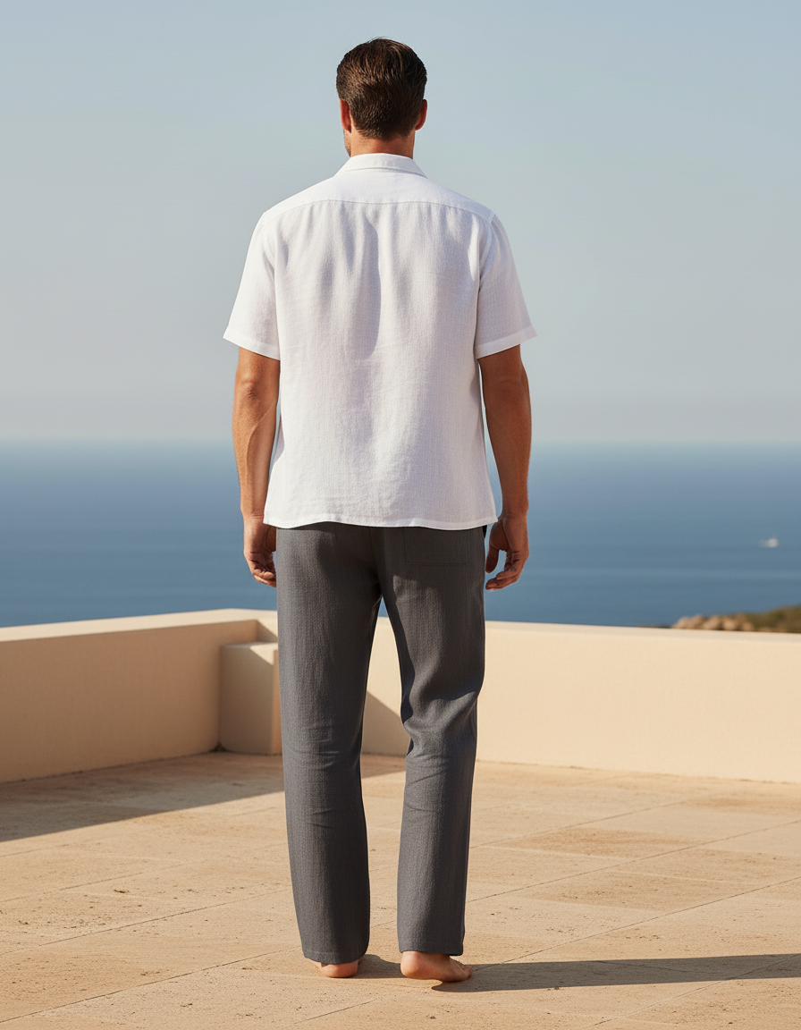 Pantalon En Lin Pour Hommes - Gris - vue 2
