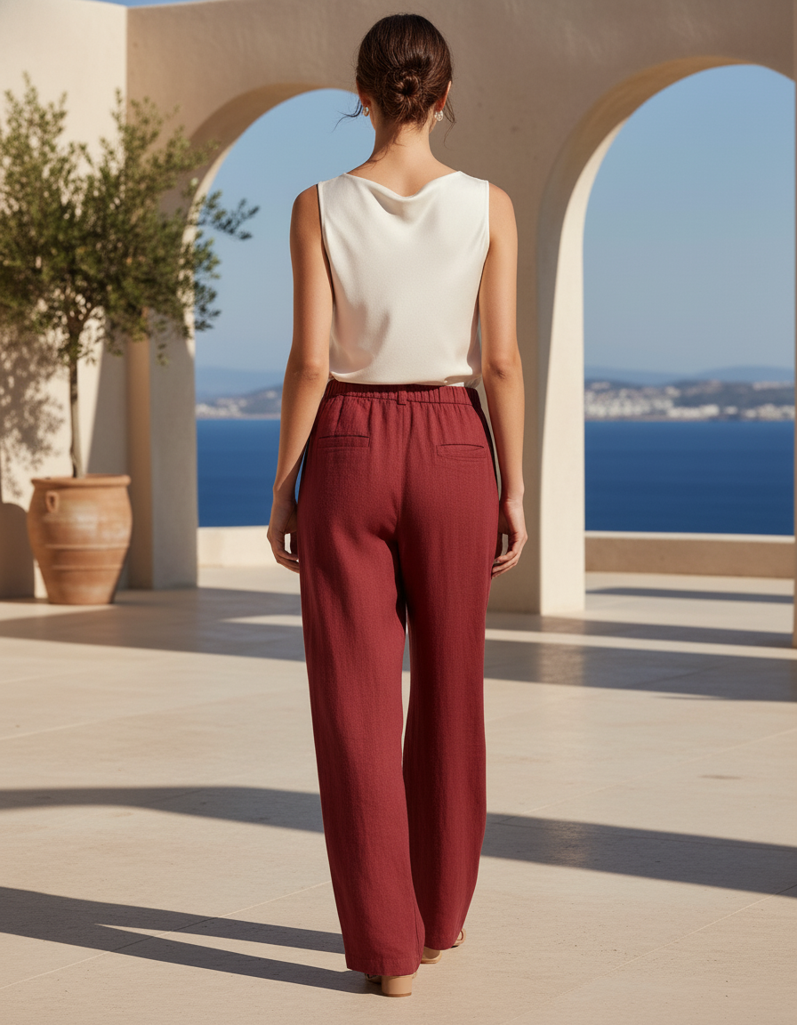 Pantalon Lin Rouge - Bordeaux - vue 2