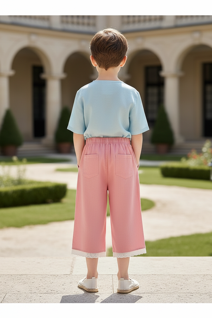 Pantalon En Lin Rose Dentelle Ample Décontracté Enfant - vue 2