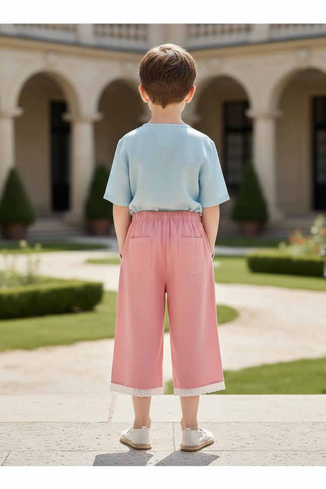 Pantalon En Lin Rose Dentelle Ample Décontracté Enfant - vue 2