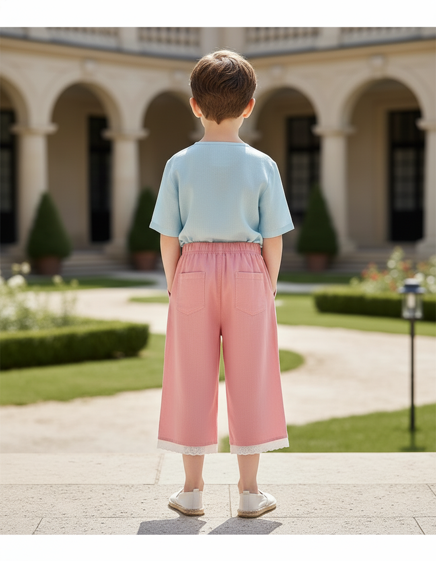 Pantalon En Lin Rose Dentelle Ample Décontracté Enfant - vue 2