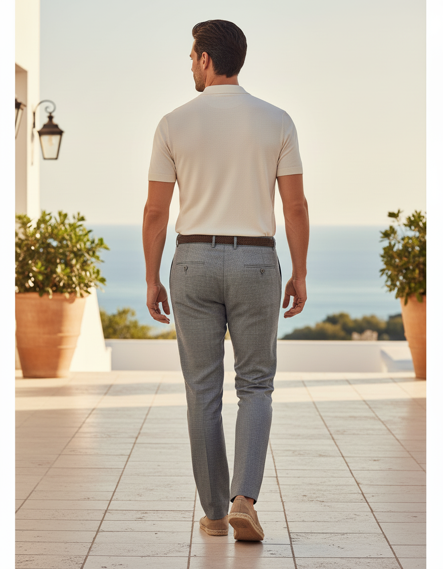 Pantalon En Lin Gris, Droit, Chic, Micro-Motif, Homme - vue 2