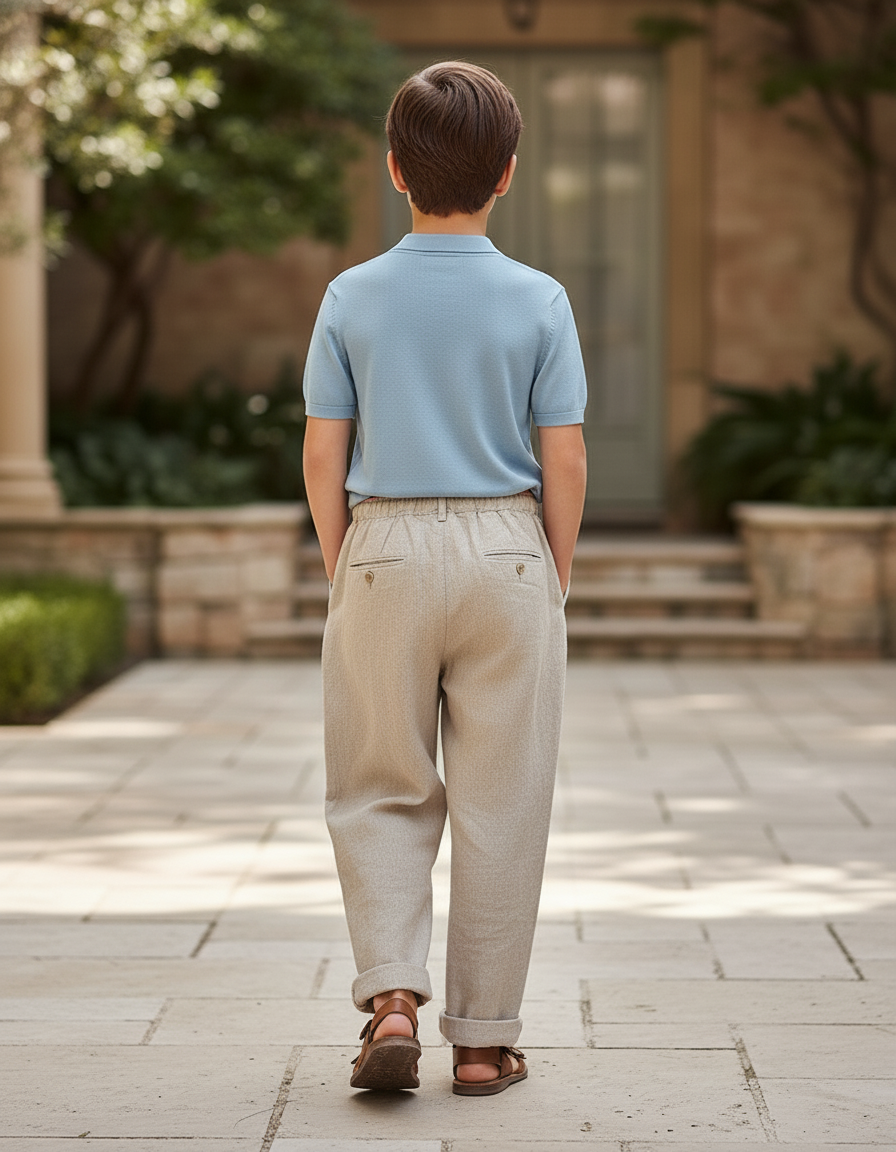Pantalon En Lin Beige Ample Cordon Garçon Décontracté - vue 2