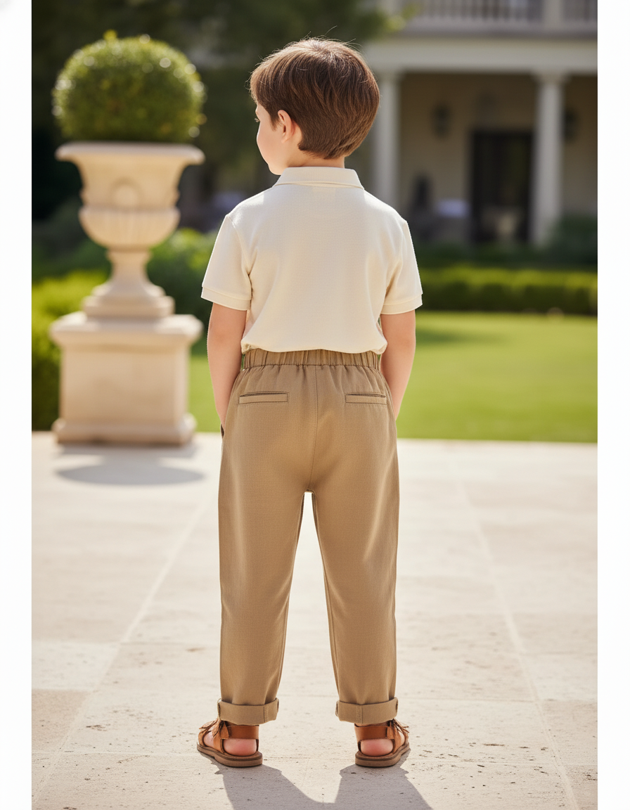 Pantalon En Lin Kaki Ample Décontracté Enfant 1-6 Ans - vue 2
