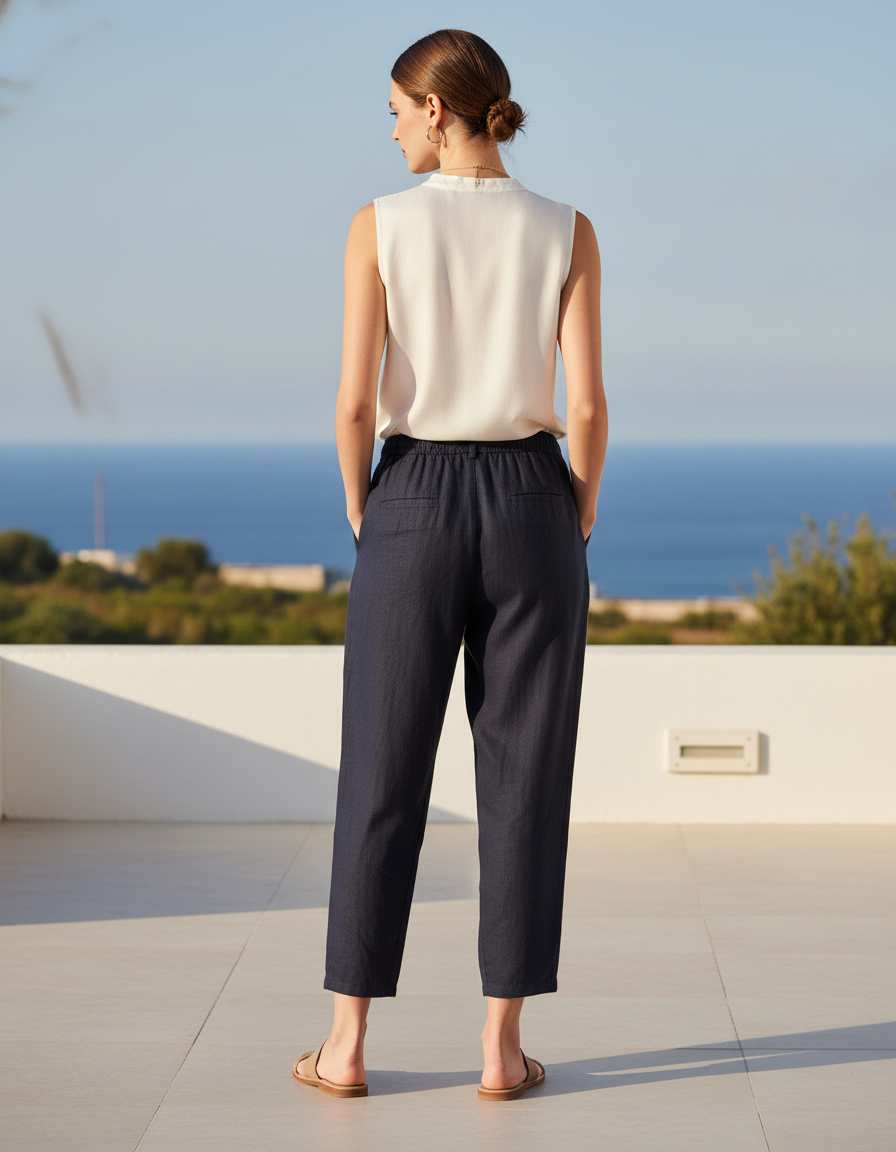 Pantalon Lin 7/8 - Marine - vue 2