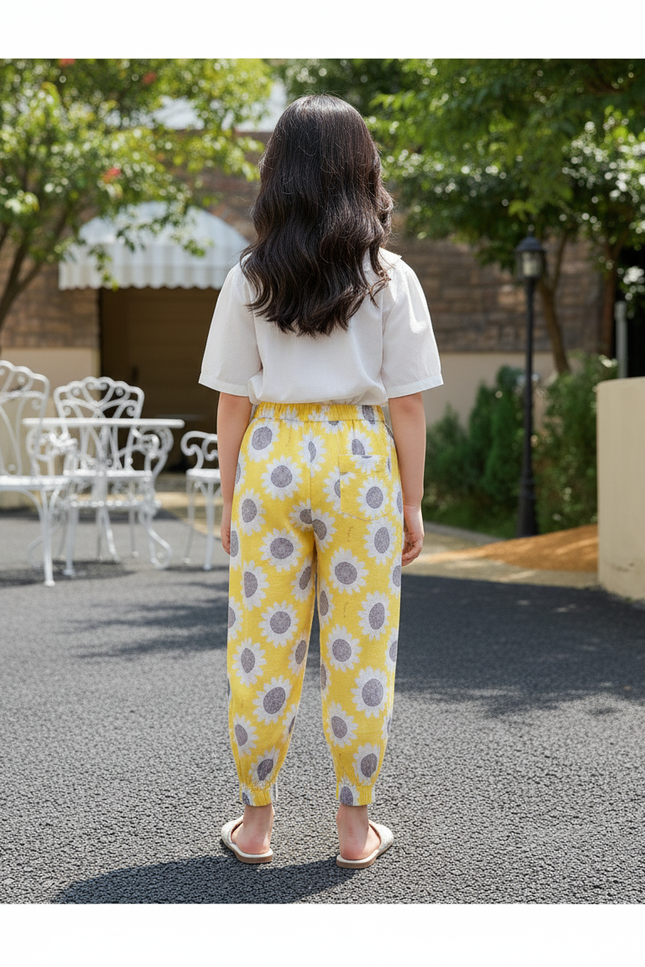 Pantalon En Lin Jaune Tournesols Fille Ample Estival - vue 2