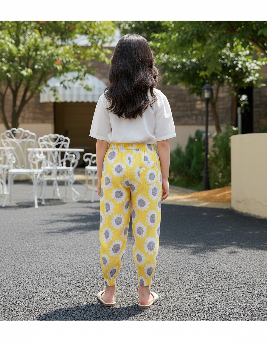 Pantalon En Lin Jaune Tournesols Fille Ample Estival - vue 2