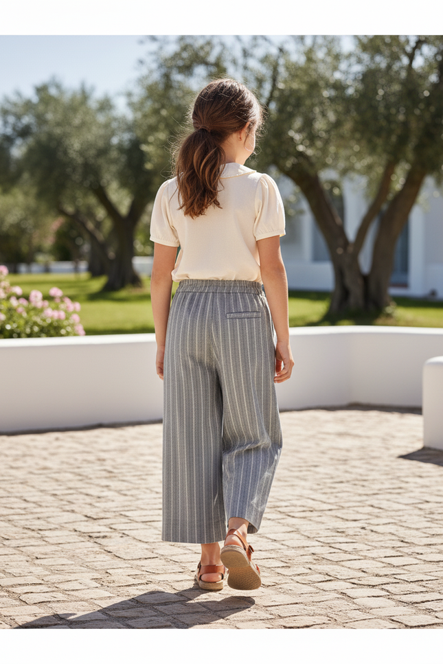 Pantalon Rayé Lin - Gris - vue 2
