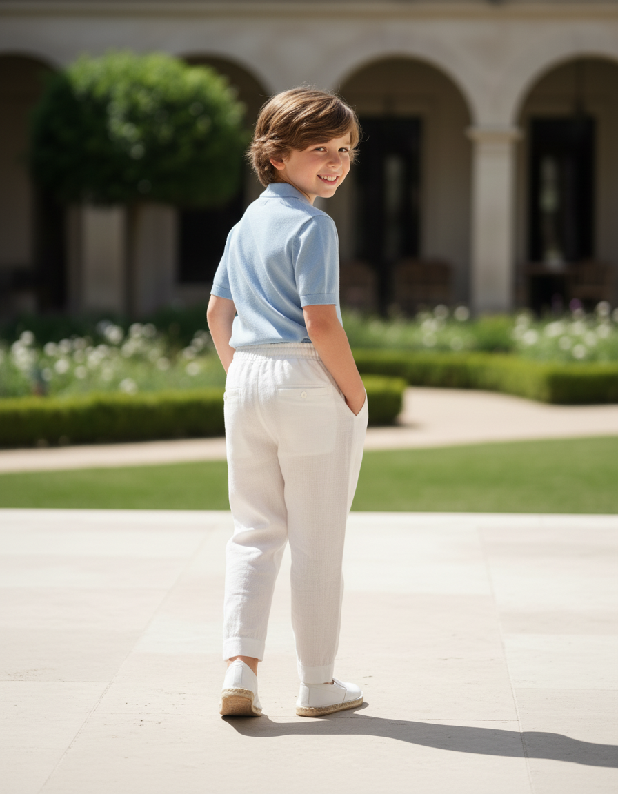 Pantalon En Lin Blanc Cordon Ample Enfant Décontracté Léger - vue 2