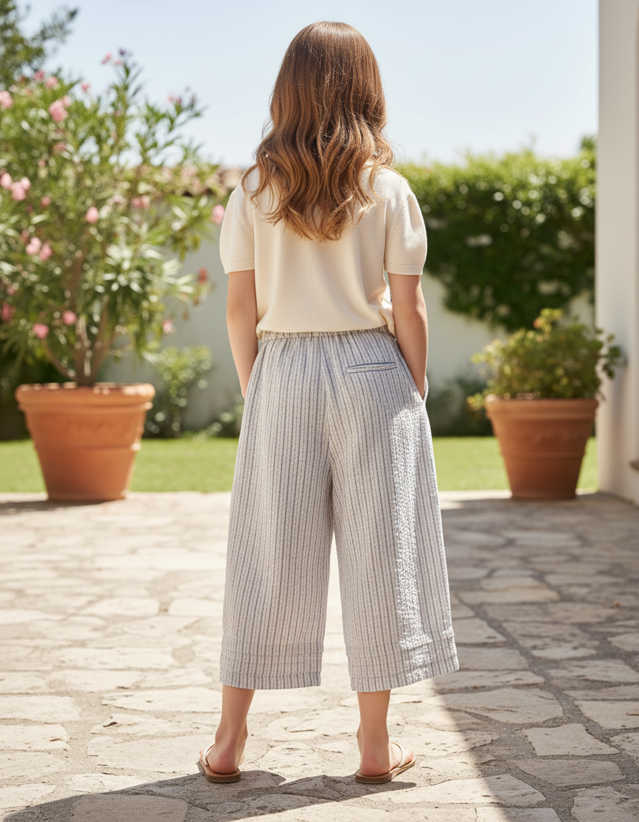 Pantalon Lin Rayure Bleu - vue 2