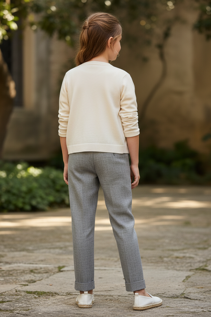 Pantalon En Lin Gris Plissé Droit Enfant - vue 2